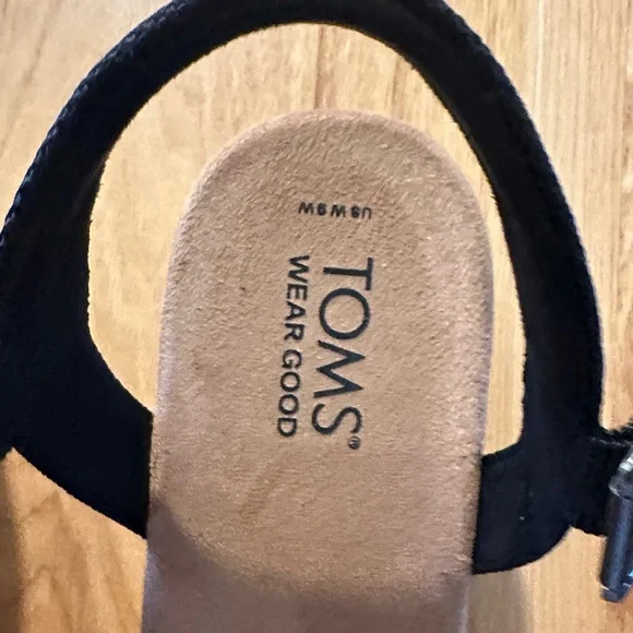 Toms Black Platform Slingback Sandals with White Trim - Picture 2 of 5